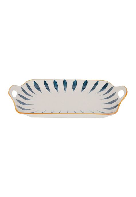 Plato Loza Rectangular Blanco Rayas Azules 23x16.5cm-0