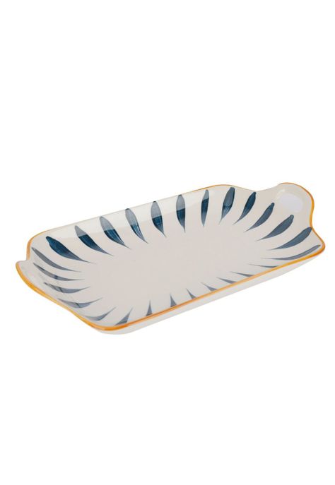 Plato Loza Rectangular Blanco Rayas Azules 23x16.5cm-1