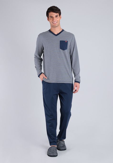 Pijama Largo Cuello V Arrow P1I2404AZ-0