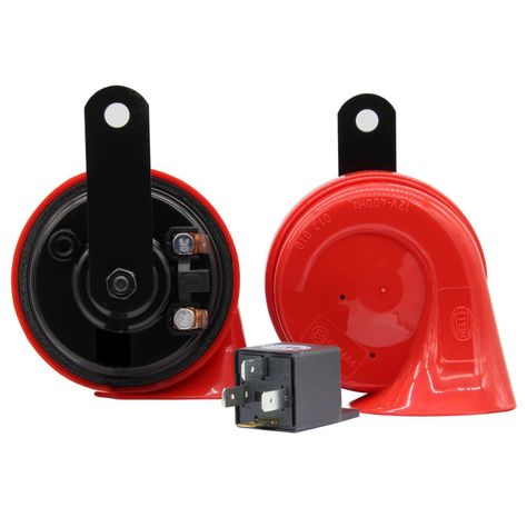 Bocina Caracol Rojo 12V 2X72W 400 Y 500Hz Con Relay-0
