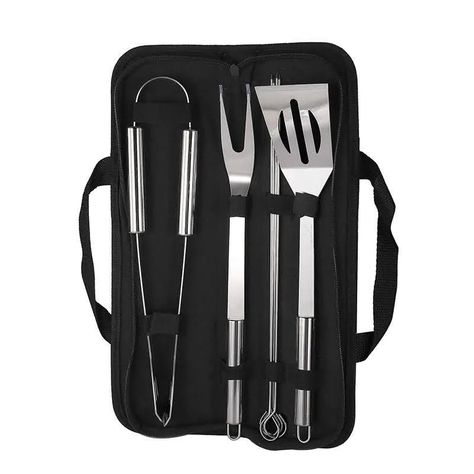 Set Parrillero 3 Herramientas + Brochetas Acero Con Bolso Asado-0