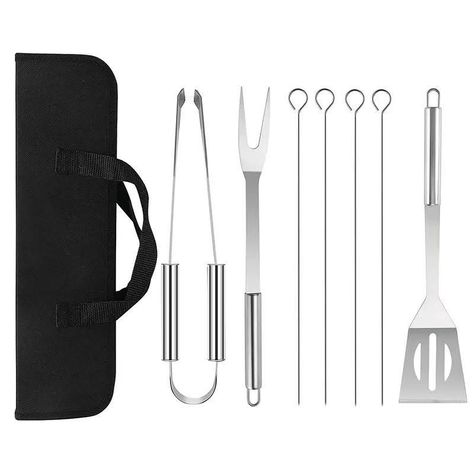 Set Parrillero 3 Herramientas + Brochetas Acero Con Bolso Asado-1