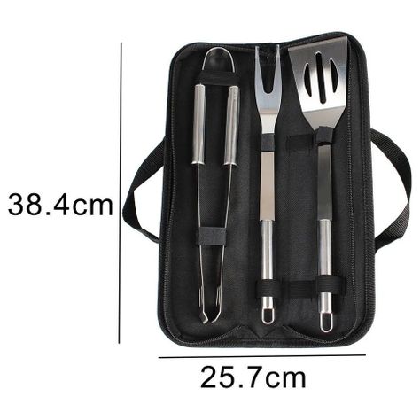 Set Parrillero 3 Herramientas + Brochetas Acero Con Bolso Asado-2