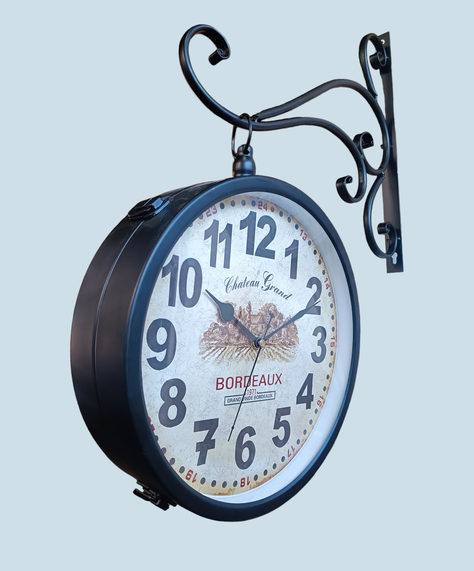 RELOJ COLGANTE DOBLE CARA VINTAGE EN METAL 30 CM DIAMETRO-0