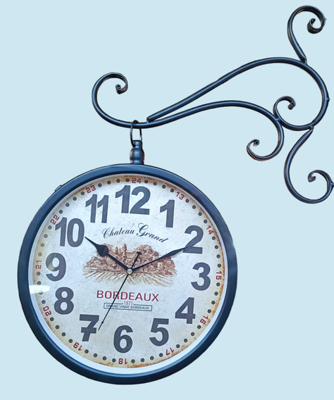 RELOJ COLGANTE DOBLE CARA VINTAGE EN METAL 30 CM DIAMETRO-2