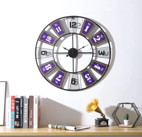 RELOJ PARED METAL 70 CM NEGRO CON MORADO-0