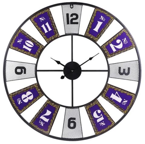 RELOJ PARED METAL 70 CM NEGRO CON MORADO-1
