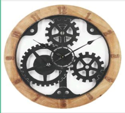 RELOJ PARED INDUSTRIAL CON ENGRANAJES NEGRO MADERA  60 CM-1