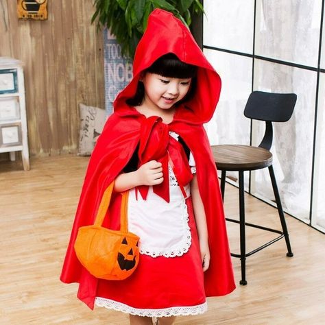 Disfraz Caperucita Roja Para Niñas Con Capucha Y Canasta.-2