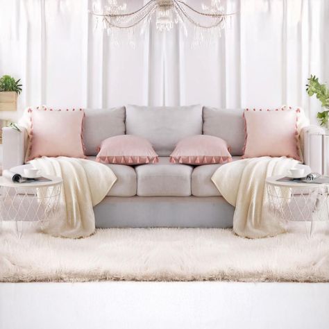 Funda Terciopelo Con Borla Rosa Decorativa 45x45-3