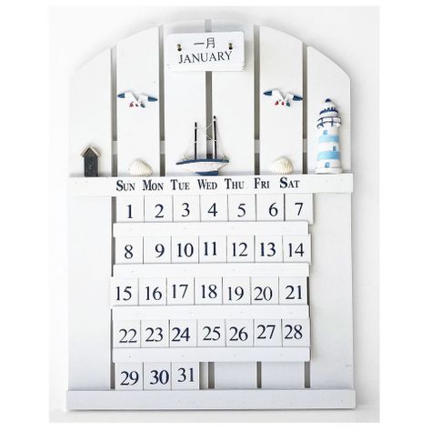 Decoración Náutica, Calendario Perpétuo, Marino, En Madera-0