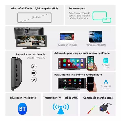 Pantalla Para El Auto Camara 10.26 Car Play Y Android Auto-6