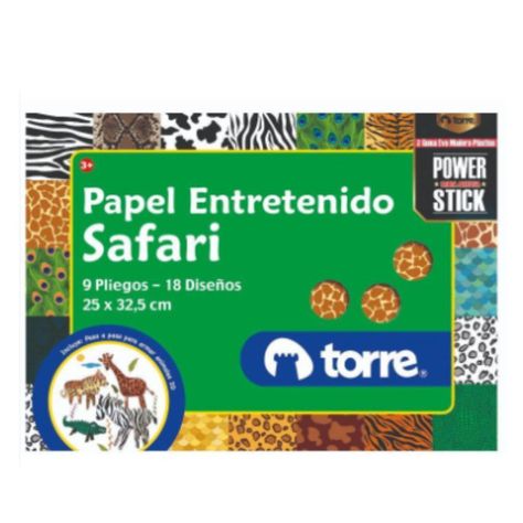 Papel Entretenido Animales Safari 9 pliegos 25x32.5cms Torre-0