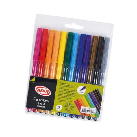 Marcadores Punta Fina 12 colores Adix-0