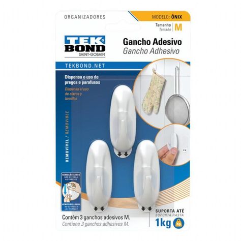 Ganchos Adhesivos Plástico Onix Blanco M - 1kg 3un. Tekbond-0