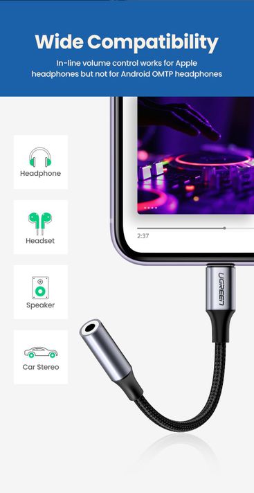 Adaptador Lightning a 3.5mm mini jack Certificado Ugreen-3