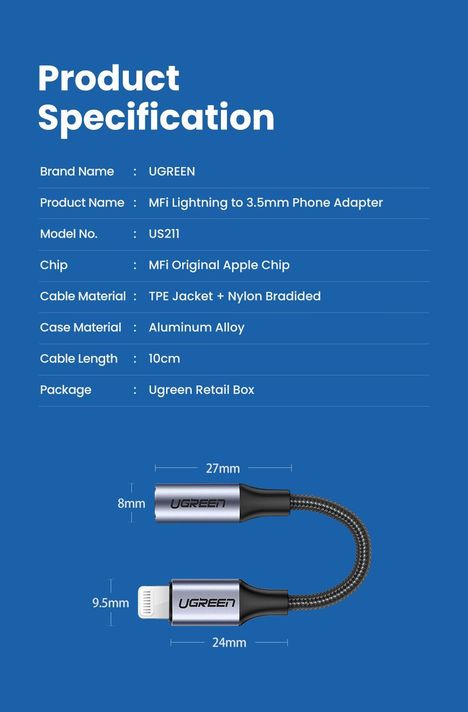 Adaptador Lightning a 3.5mm mini jack Certificado Ugreen-6