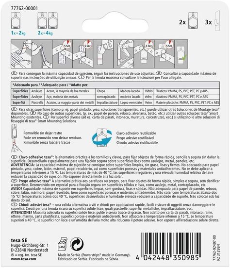 Tesa Clavos Adhesivos Powerstrips Azulejos / Vidrio 2kg 2un.-1