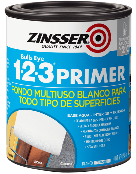 Imprimante 1-2-3 Primer Base Agua 946ml Blanco Mate Zinsser-0