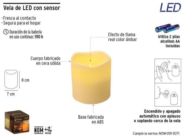 Volteck Vela Led Con Sensor 8x7cm-1
