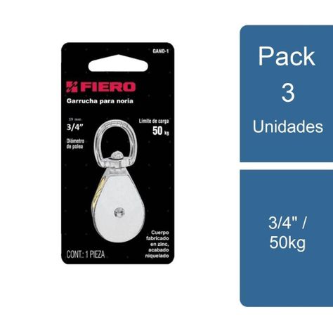 Pack 3 Polea acabado niquelado 3/4" / 50kg Fiero-0