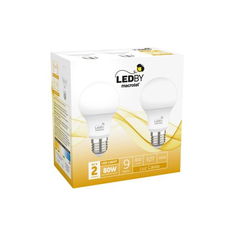 Ampolletas Led E27 luz cálida 3000K 9W Kit 2un - Macrotel-0