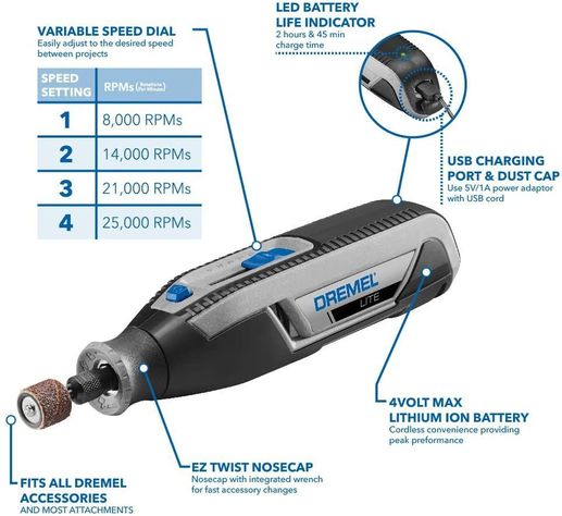 Herramienta Rotativa Inalámbrica Lite 10 Accesorios Dremel-2