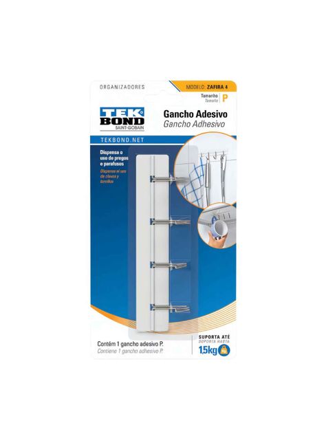 Ganchos Adhesivos Plástico Metal Zafira P 0.5kg 1un Tekbond-0