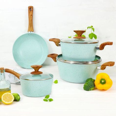 Batería De Cocina Antiadherente Ceramic Menta 7 Piezas Ilko-1