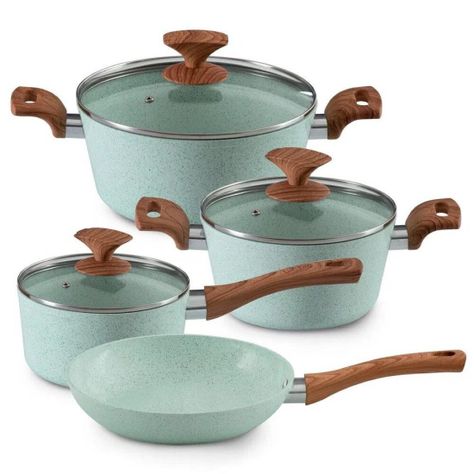 Batería De Cocina Antiadherente Ceramic Menta 7 Piezas Ilko-0