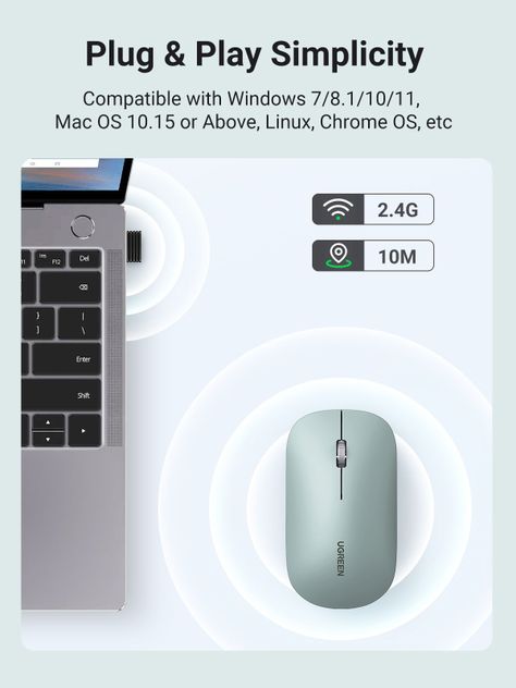Mouse inalámbrico slim modelo MU001 Verde Ugreen-6