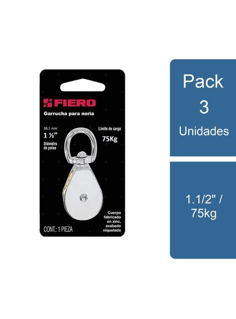 Pack 3 Polea acabado niquelado 1.1/2" / 75kg Fiero-0