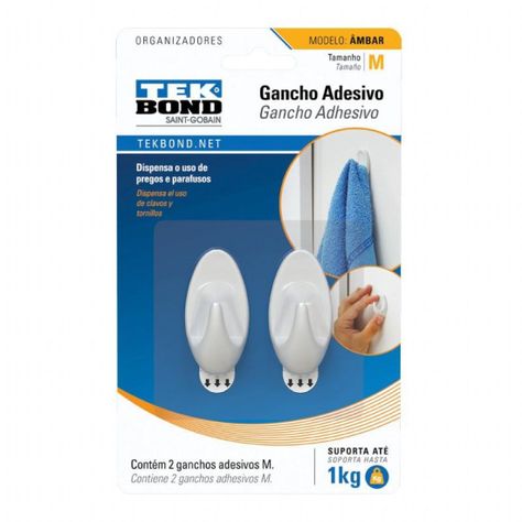 Ganchos Adhesivos Plástico Ambar Blanco M - 1kg 2un. Tekbond-0
