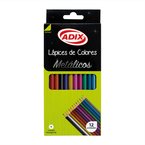 Lápices De Madera Metálicos Hexagonal 12 Colores Adix-0