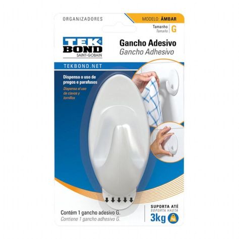 Ganchos Adhesivos Plástico Ambar Blanco G - 3kg 1un. Tekbond-0