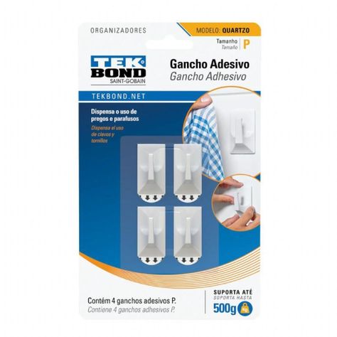 Ganchos Adhesivos Plástico Cuarzo Blanco P 0.5kg 4un Tekbond-0