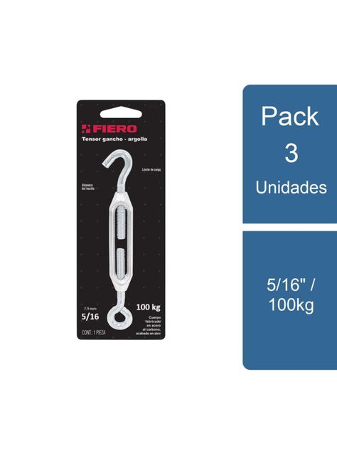 Pack 3 Tensor Ojo Gancho 5/16" / 100kg Fiero-0