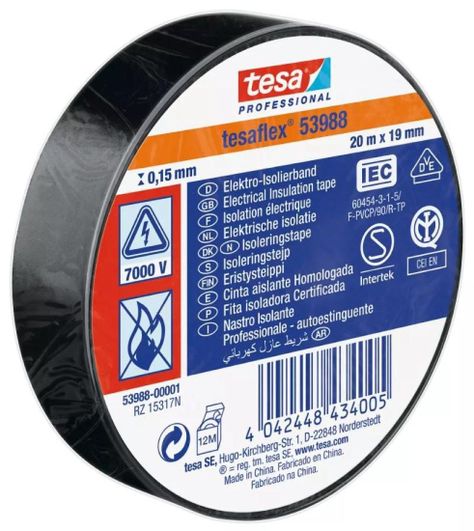 Tesaflex Cinta Aisladora Eléctrica Prof Negra 20m X 19mm-0