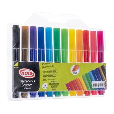 Marcadores Punta Gruesa 12 colores Adix-0