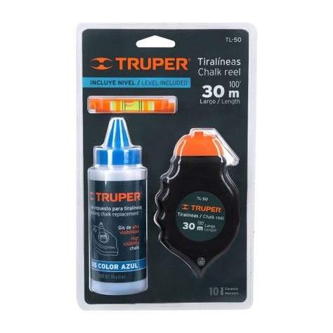 Tizador / Tiralíneas con tiza azul y nivel 30mts Truper-0