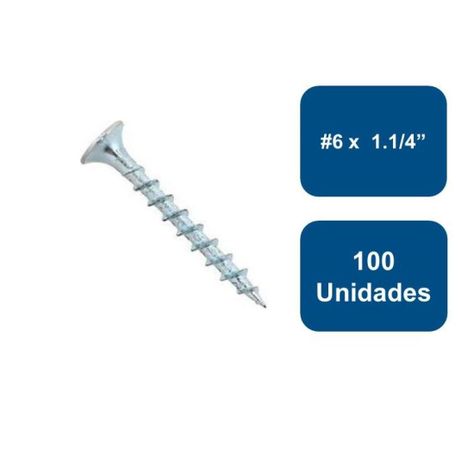 Tornillo Yeso Cartón Zincado Hilo Fino #6 X 1.1/4  100un-0
