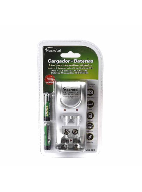 Macrotel Cargador De Pilas Y 2 Pilas Recargables Aaa 1000mah-0