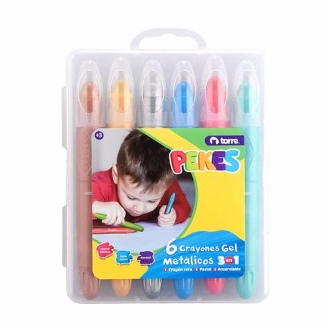 Crayones gel metálico Pekes 3 en 1 6 colores Torre-0