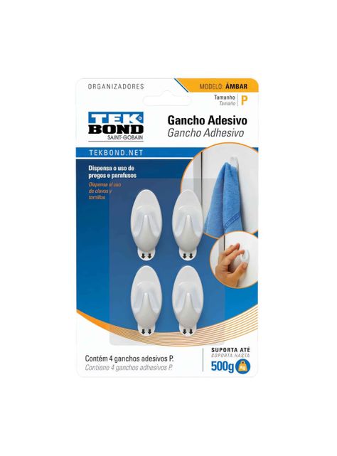 Ganchos Adhesivos Plástico Ambar Blanco P - 0.5kg 4u Tekbond-0