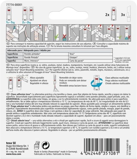 Tesa Clavos Adhesivos Powerstrips Paredes Pintadas 1kg 2un-1