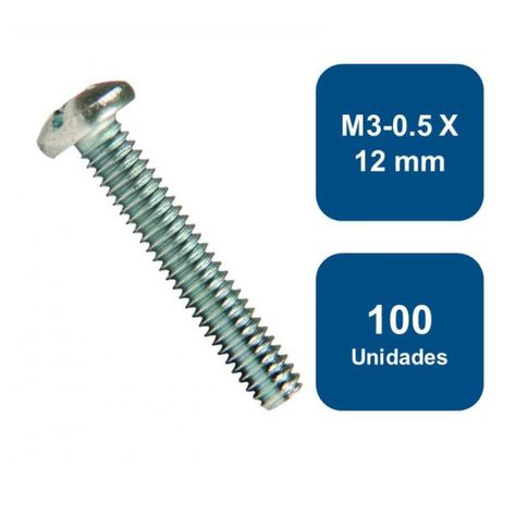 Perno Cocina Métrico Zincado M3-0.5 X 12mm 100un.-0