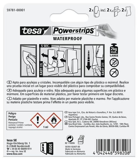 Tesa Ganchos Adhesivos Powerstrips 2kg Resistentes Agua 2un.-1