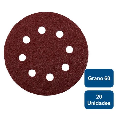 Discos Lijas Velcro 8 Perforaciones 5  Grano 60 20un. Kwb-0