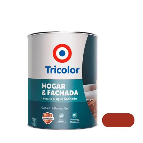 Esmalte al Agua Satinado Hogar y Fachada 900ml Rojo Colonial - Tricolor-0