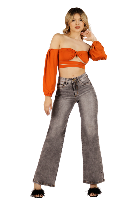Jeans Flare Gris Mujer-0